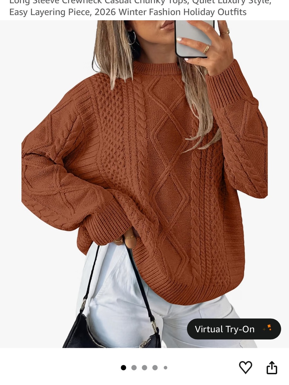 Anzabess Women's Cable Crewneck Sweater in Brown